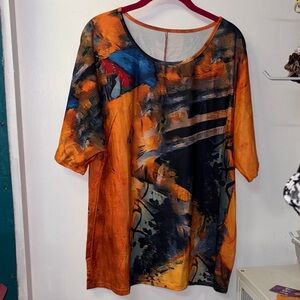 Abstract Orange and Black Tunic Top